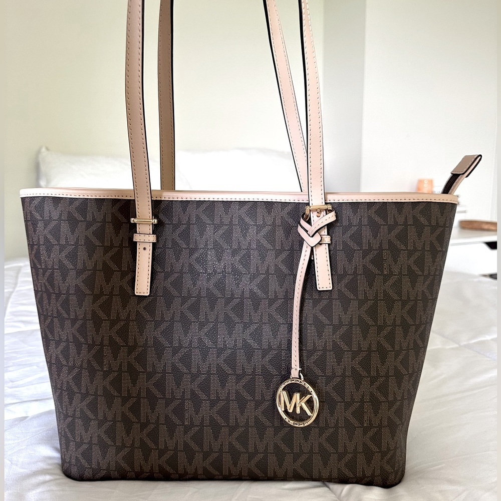 Michael Kors Jet Set Travel Brown Signature Tote Shoulder Handbag